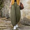 Johnature Women Vintage Bloomers Pants Elastic Waist Solid Color Spring Loose Cotton Ramie Women Patchwork Long Pants