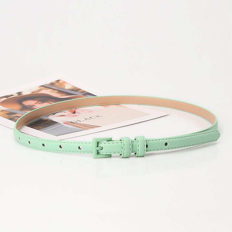Versatile Women's Candy Color Leather Belt with Small Square Buckle - Thin, Decorative Waist Accessory for Dres… More