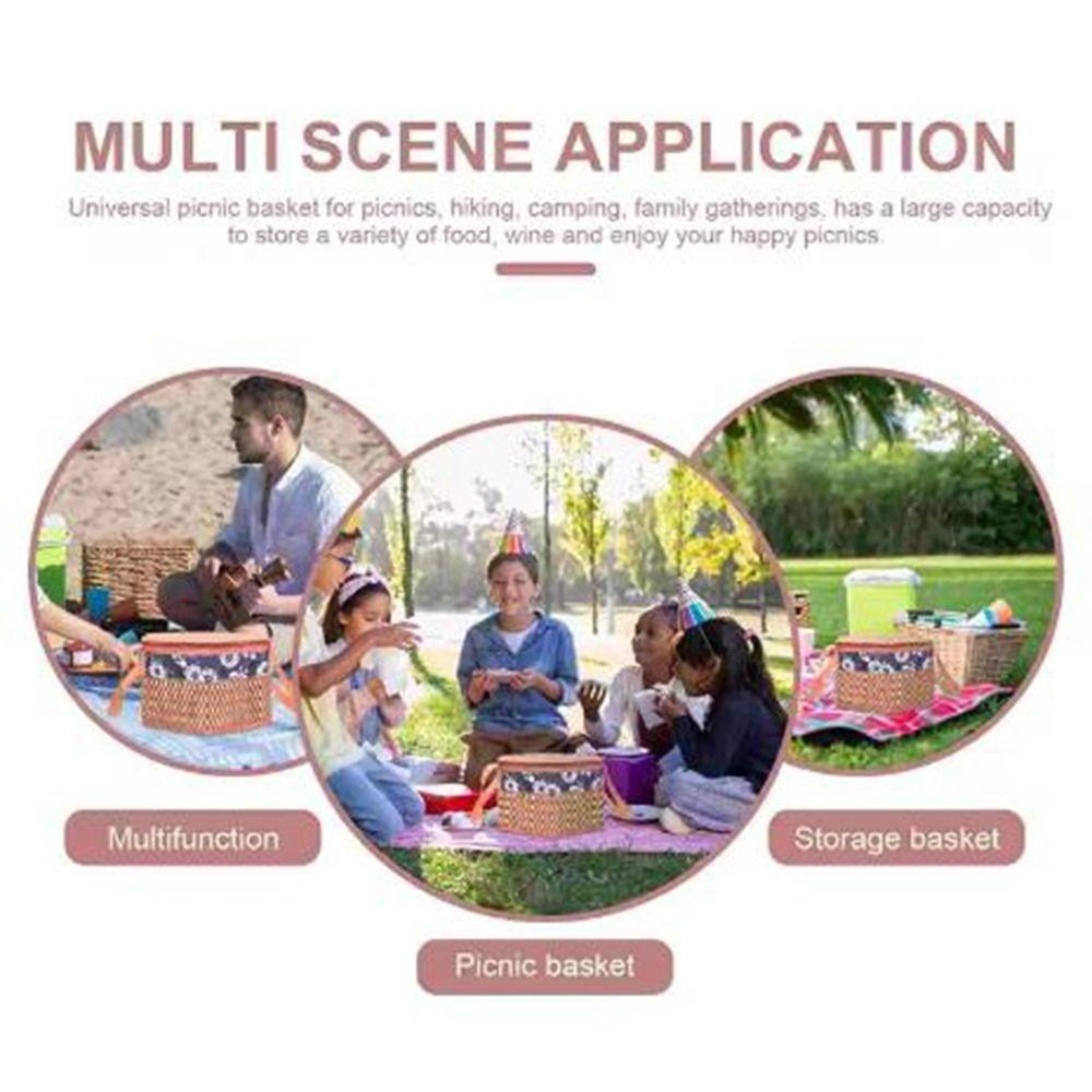 Handheld Bamboo Woven Picnic Basket Cylindrical Tote Storage Basket Dessert Food Bag  Tea