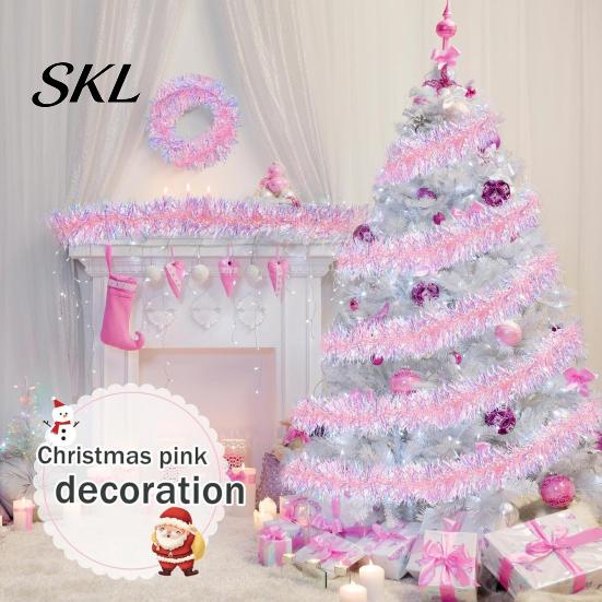 DIY Bastelgirlande Streifen 78 Zoll Rosa Lametta Weihnachtsdekoration, Glitzer Metallisch Gedreht Weiche Wolle Dekorative Fransen für Weihnachtsbaum, Hochzeit,
