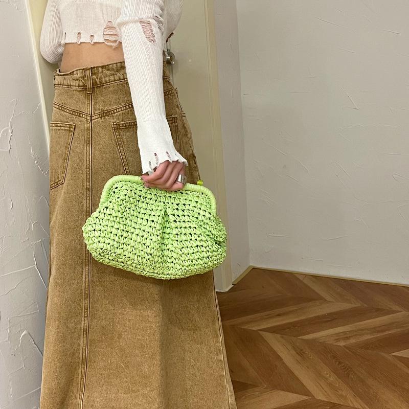 2025 Candy Color Woven Shell Bag: Mori Girl Fashion Clutch & Shoulder Chain