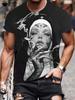Men's  with Smoking Nun 3D Graphic T-Shirt Black Casual Summer Tee Short Sleeves Polyester  Streetwear T-Shirts Vintage Clothing