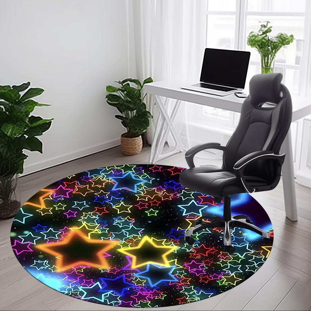 1pc Colorful Stars Chair Carpet for Office, Round Non Slip Durable Large Size Office Carpet, Suitable for Office