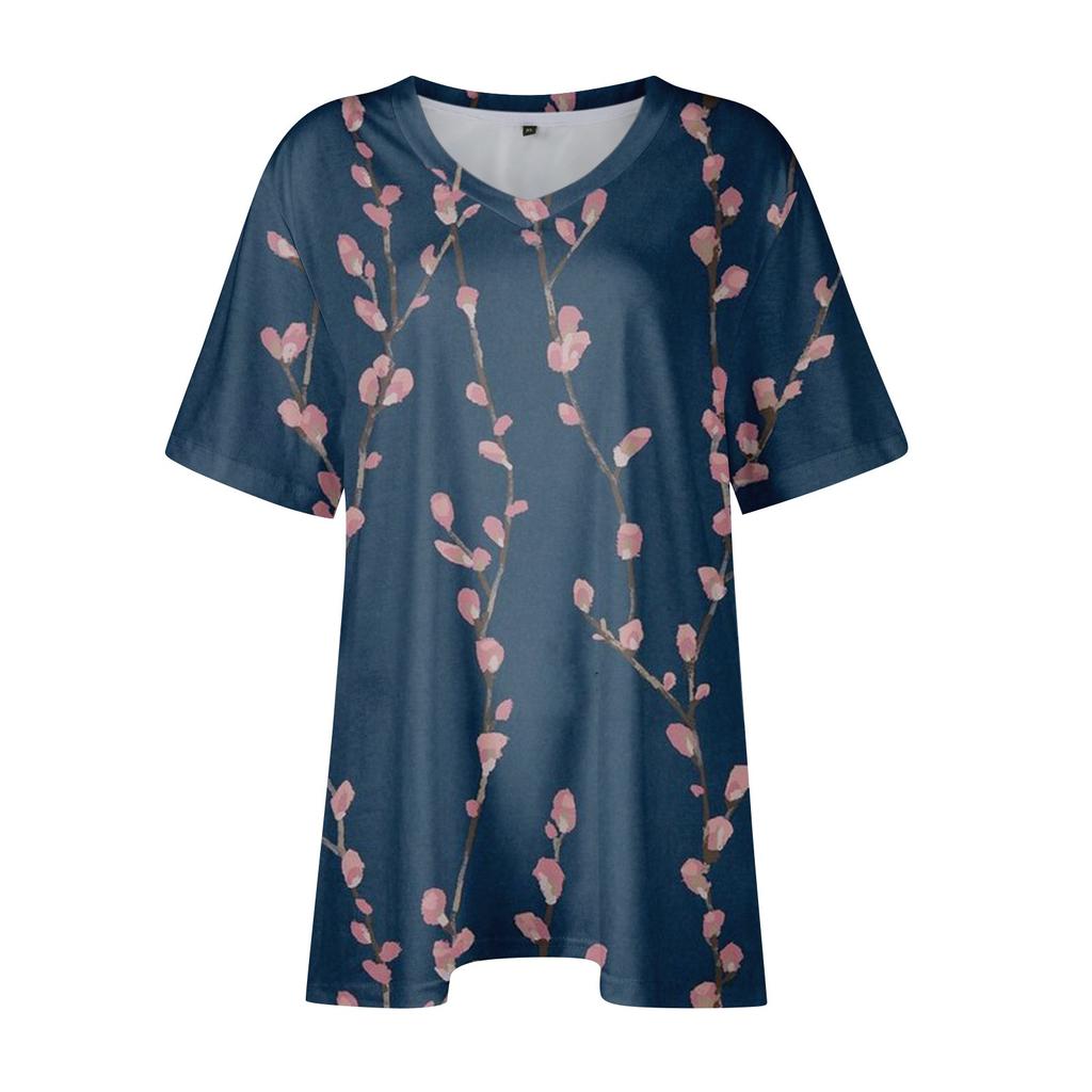 Womens Plus Size Tops Shorts Sleeve Shirts V Neck Casual Clothing Clothes Printed Tops