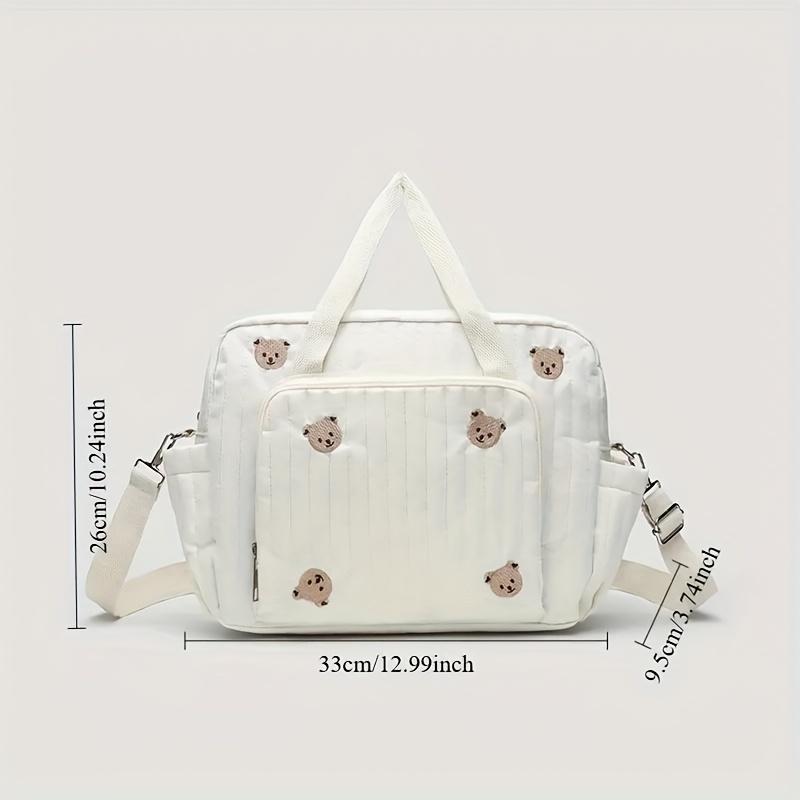 Large Capacity Polyester Bear Embroidery Mommy Storage Tote Multiple Compartments Detachable Strap Shopping Carts Comfortable