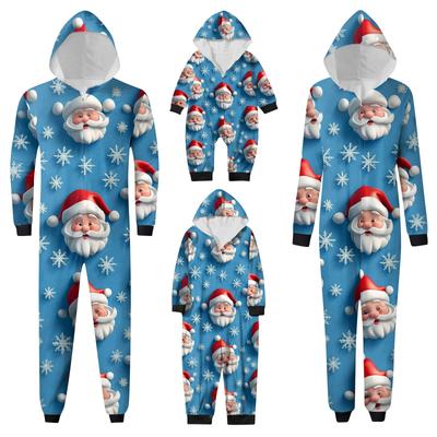 Conjunto de Moda para el Hogar de Una Pieza con Capucha y Cremallera con Estampado Navideño para Padres e Hijos