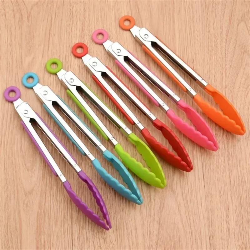 2025 new Silicone Food Tong Stainless Steel Kitchen Tongs Silicone Non-slip Cooking Clip Clamp BBQ Salad Tools Grill Kitchen Accessories for