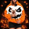 Damenmode Halloween-Print Hoodie mit Haustier-Tasche, Lässiger Pullover Sweatshirt