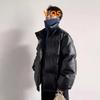 Mens Winter Cotton Puffer Jacket Loose Fit Stand Collar Warm Thick Casual Coat Solid Color
