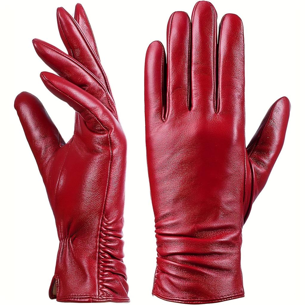 Women's winter leather gloves cycling driving cold and windproof velvet warm touch screen Korean version of fashion thin gloves