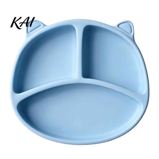 Silicone Suction Plate for Toddlers, Cute Bear Shape Unbreakable Divided Toddler Tray Baby Bowl, Non Slip Feeding Infants And Kids Easy Clean Dish