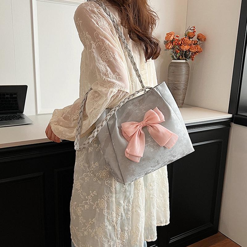 Yogodlns Summer Fashion Large Capacity Student Bow Decor Shoulder Bag New Versatile Women's Bucket Tote Bag For Work Travel