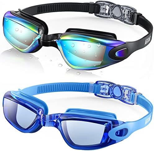 Aegend Swim Goggles 2-Pack No Leaking Anti-Fog UV Protection Mirrored Adult Men Women Wide View Outdoor