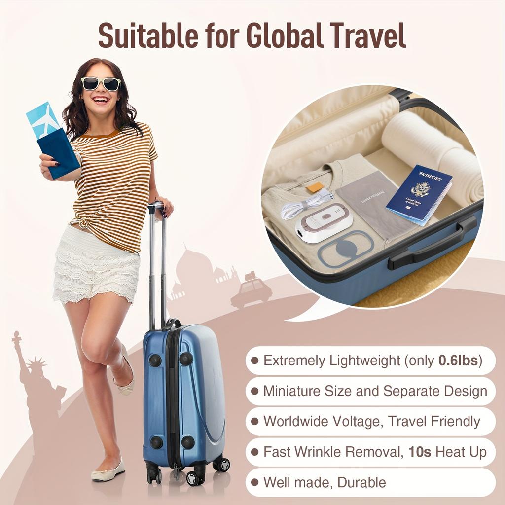 Portable Handheld Iron, Mini Dry Iron for Clothes No Steam, 10s Heat Time, Auto Adaptive 100-230V Voltage, Non Stick Soleplate, 272.16g