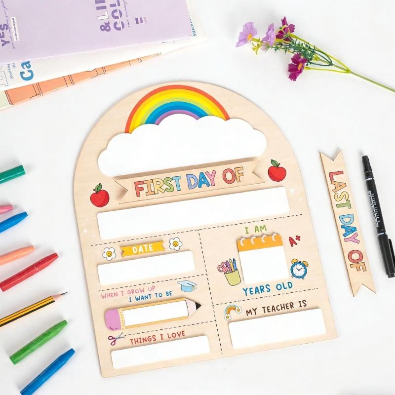 Beginning Day Of Education Sign Wooden Writing Panel For Kindergarten Preschool And Primary Kids With Marker Included
