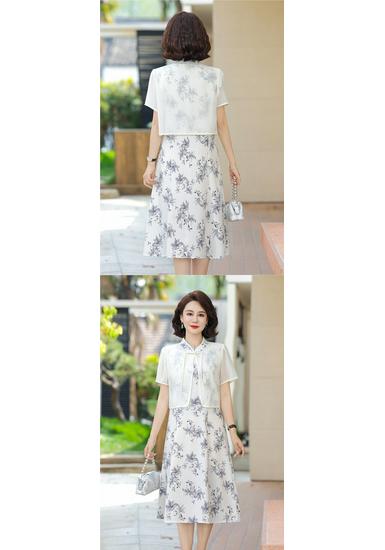Elegant Loose-Fit Chiffon Dress with Wide-Leg Skirt for Middle-Aged and Elderly Women