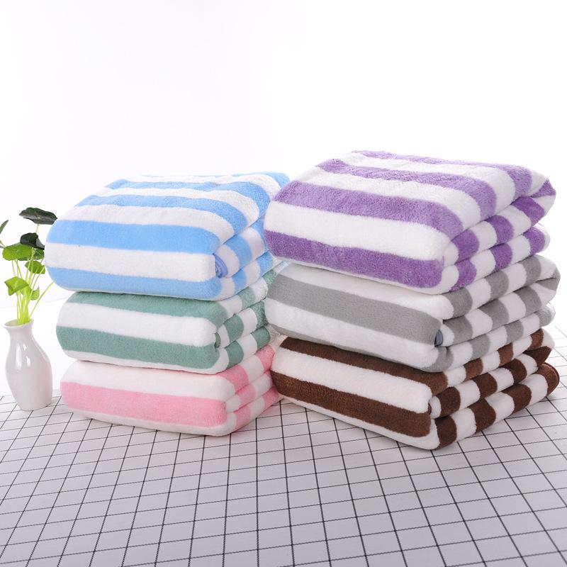 Quick-Drying Striped Coral Fleece Bath & Face Towels - Soft & Absorbent for Hotel, Salon, or Beach Use