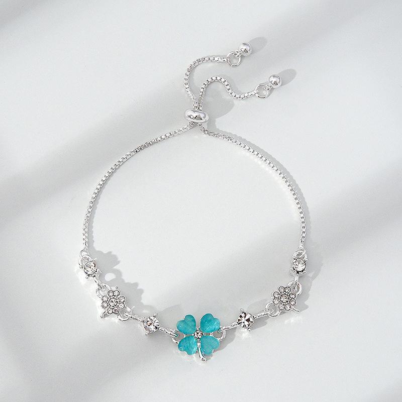 1Pcs Adjustable Chain Four Leaf Clover Bracelet Women Lucky Zircon Opal Jewelry Everyday Gift for Sister