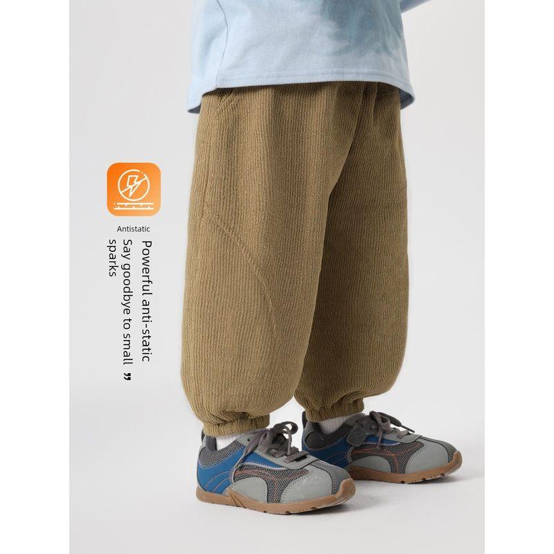 Boys' Fleece-Lined Thick Corduroy Pants with Anti-Static Lining, New Winter Children's Warm Pants U16779