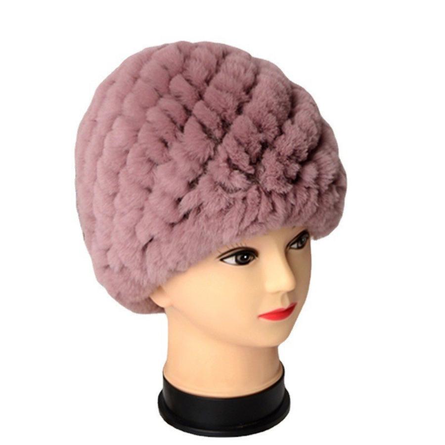 New Knitted Rabbit Fur Spiral Hat for Elderly Women Winter Thick Warm Pineapple Hat