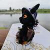Decorative Flying Broom Cat Small Broomstick Cat Creative Black Cat Witch Statue  Desktop