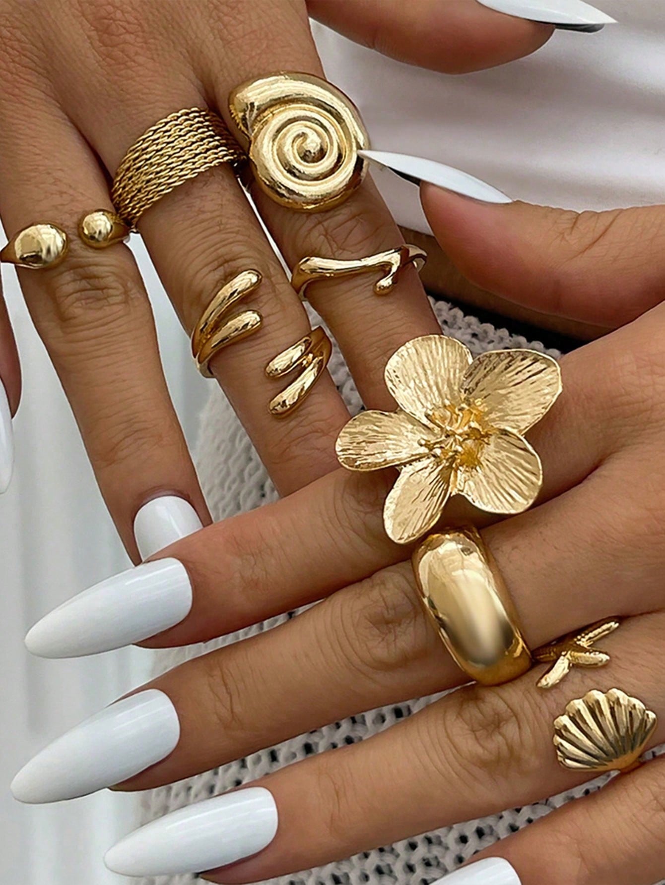 

8 штук/набор Винтажное гладкое веганское кольцо Модное кольцо Богемное кольцо с морской звездой Персонализированное кольцо золотой