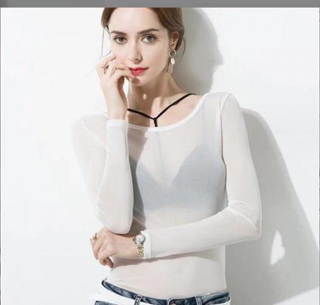 Dámský průsvitný síťovaný crop top s dlouhým rukávem