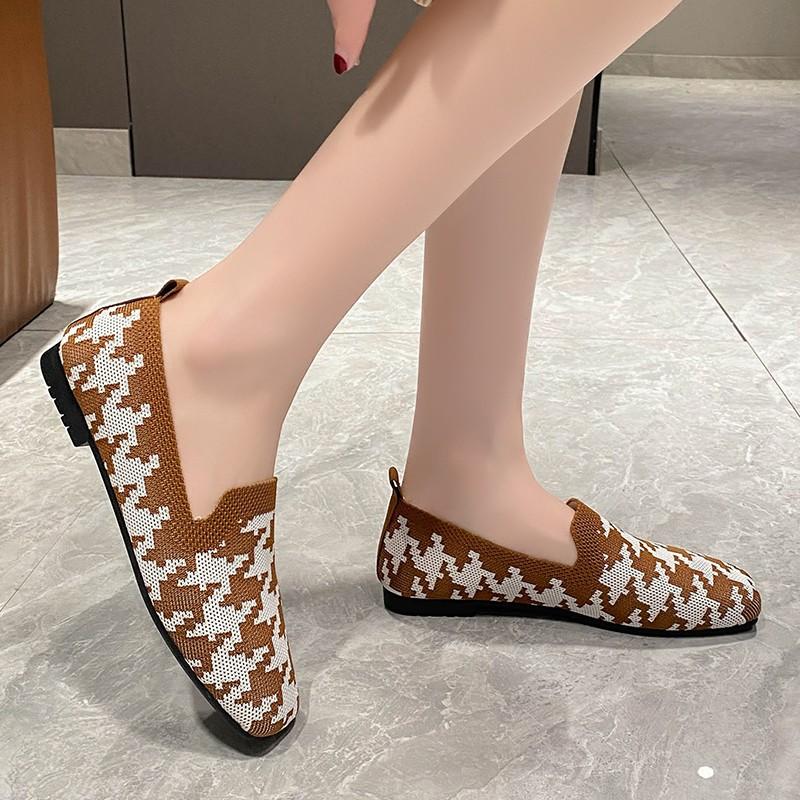 Fashion 2025 New Women Flats Spring Autumn Flat Casual Shoes for Women Knits Ballet Flat Round Head Trendy Print Loafers Shoes