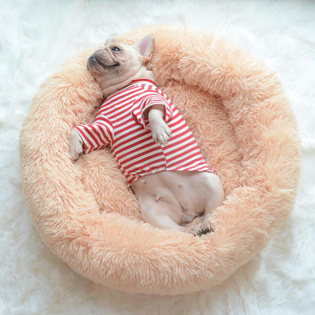Cute Round Pet Sleeping Bed Cozy Winter For Small Animals Cat Dog Beige