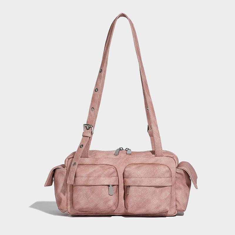 Multi-pocket trendy retro biker bag, large-capacity commuter underarm bag, fashionable shoulder handbag with a niche high-end feel