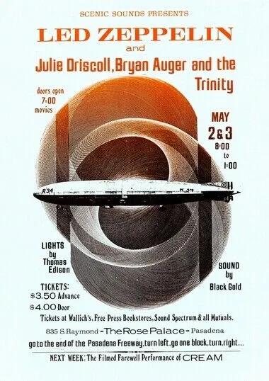 Led Zeppelin Poster - 1969 Tour Pasadena Rose Palace - High Gloss Photo Insert