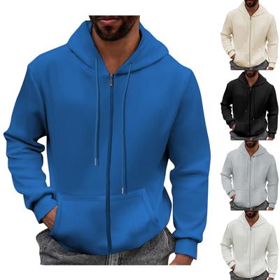 Men'S Solid Color Pocket Zipper Long Sleeved Jacket Jacket Hooded Sweatshirt