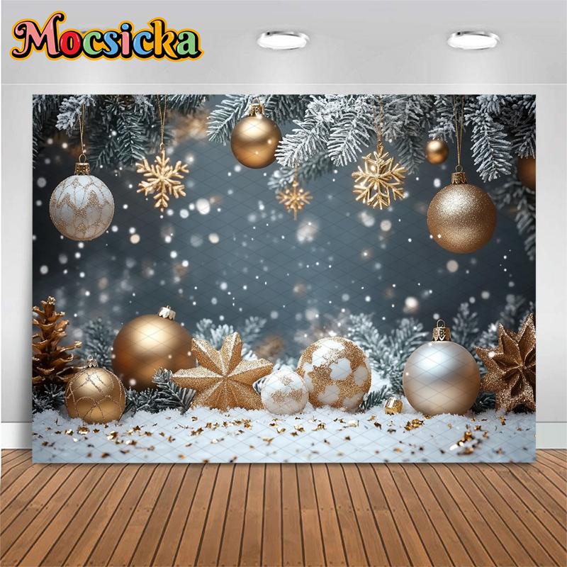 Mocsicka Winter Snowflake Photography Background Christmas New Year Party Snow Ball Decoration Birthday Photo Backdrop Wallpaper