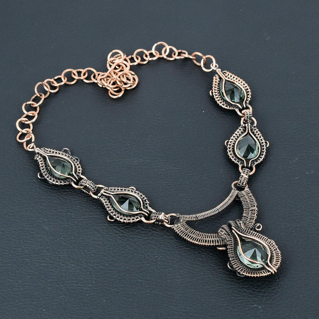 AAA+Indicolite Tourmaline Gemstone Handmade Pure Copper Wire Wrap Jewelry Necklace For Love