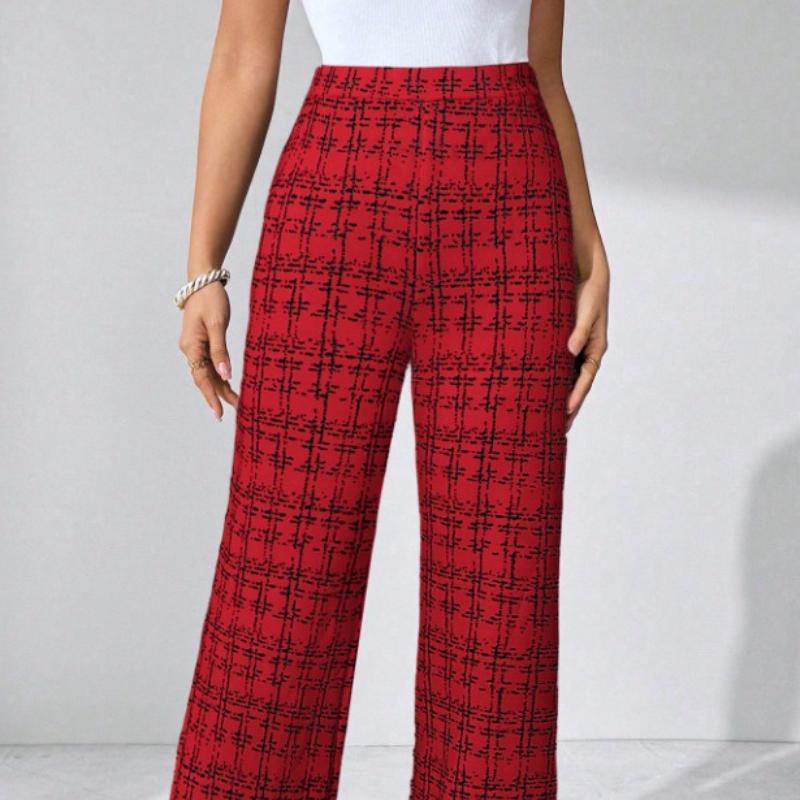 

2026 New Woven Plaid High Waist Straight Leg Women s Pants S