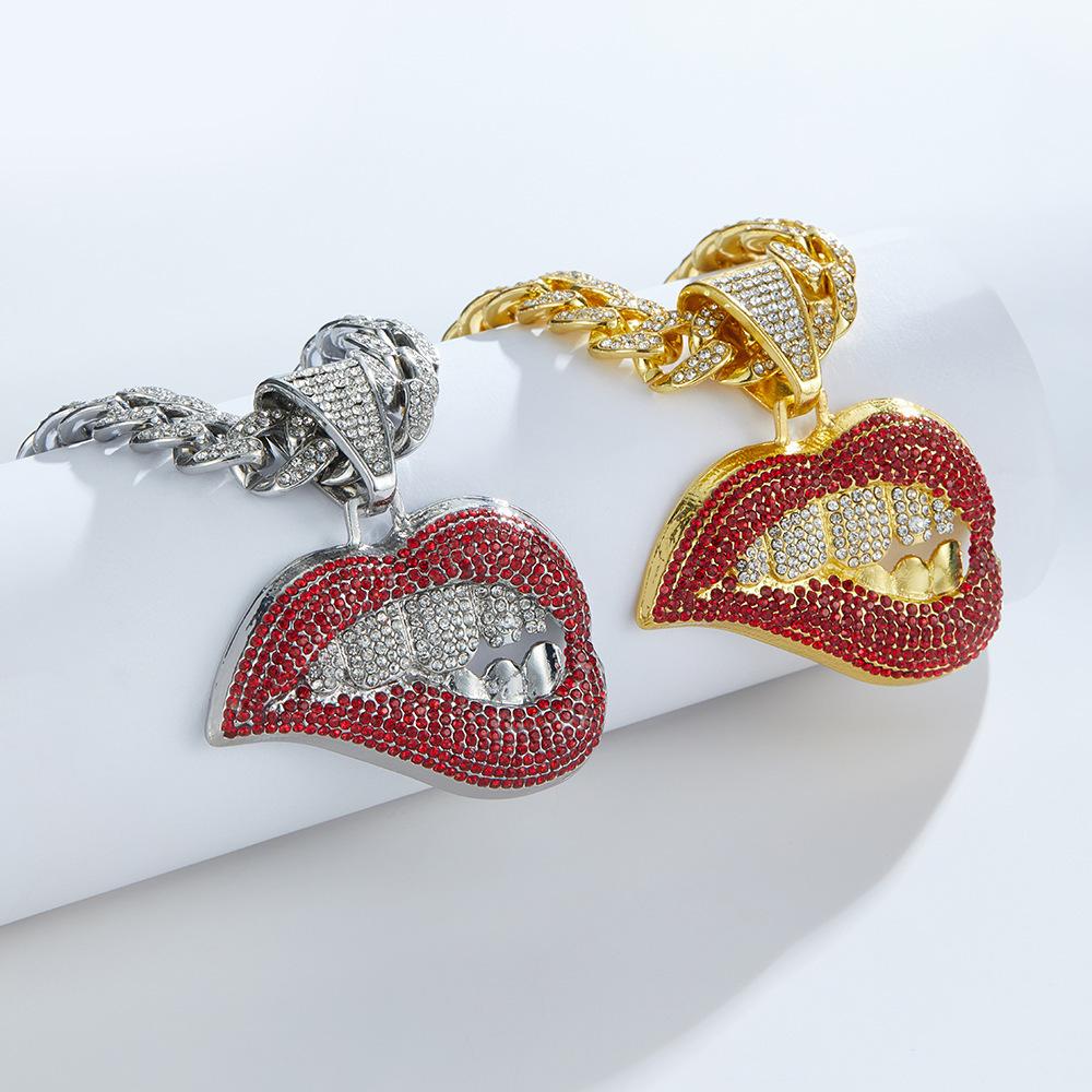 European and American Alloy Sexy Bite-shaped Lips Hip Hop Personalized Creative Pendant Hip Hop Cuban Chain Necklace