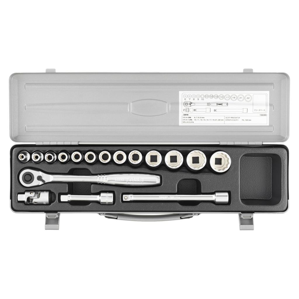 TONE Socket Wrench Drive 17 Silver Set, 9.5mm (3/8"), 1560MH, Pieces,