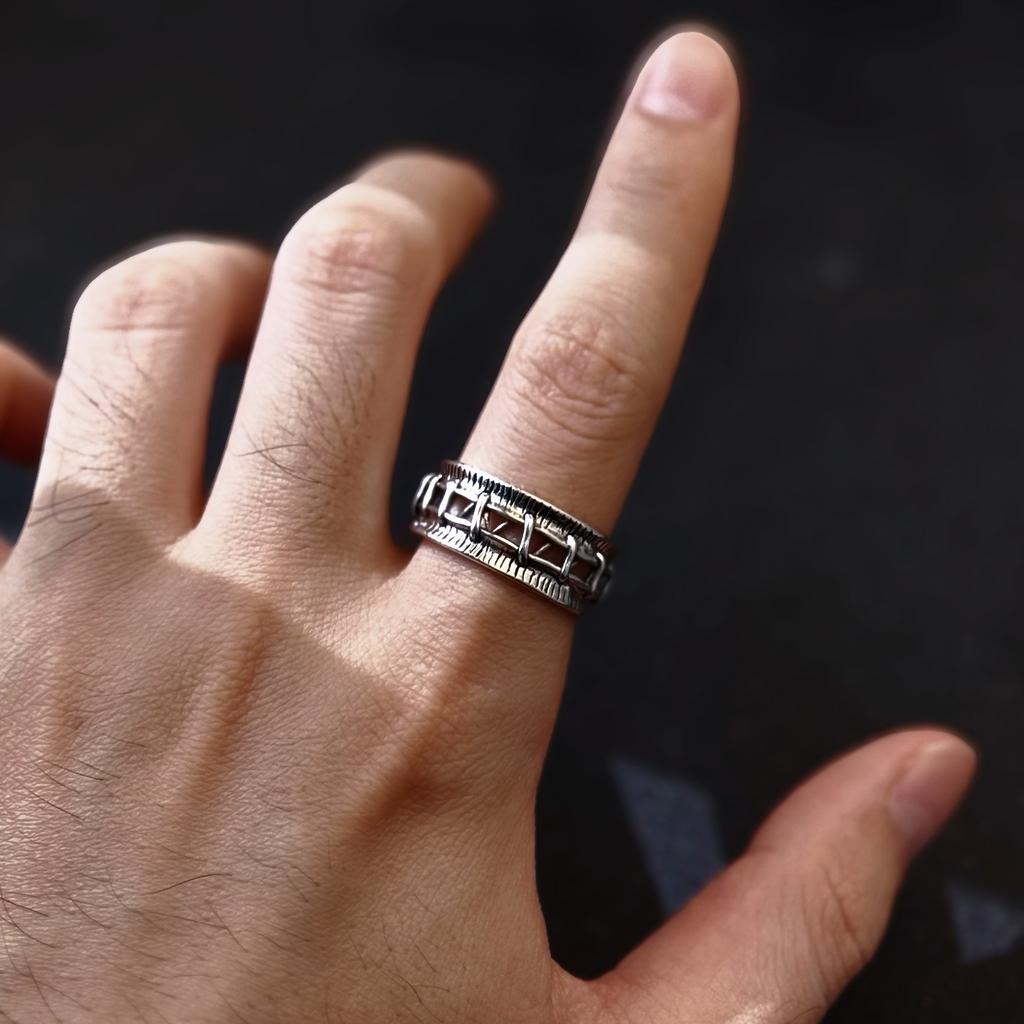 Retro "Healing" Wound Stitches Adjustable Open Ring For Men Silver-plated Copper Gothic Punk Edgy Jewelry Accessories Cool Gift