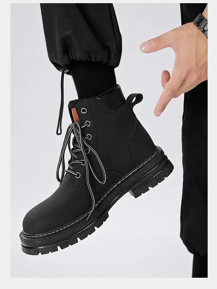 Casual Boots Leather Lace-up Big Head Tooling Boots Work Shoes Autumn Winter Thick Bottom High Top Non Slip Warm