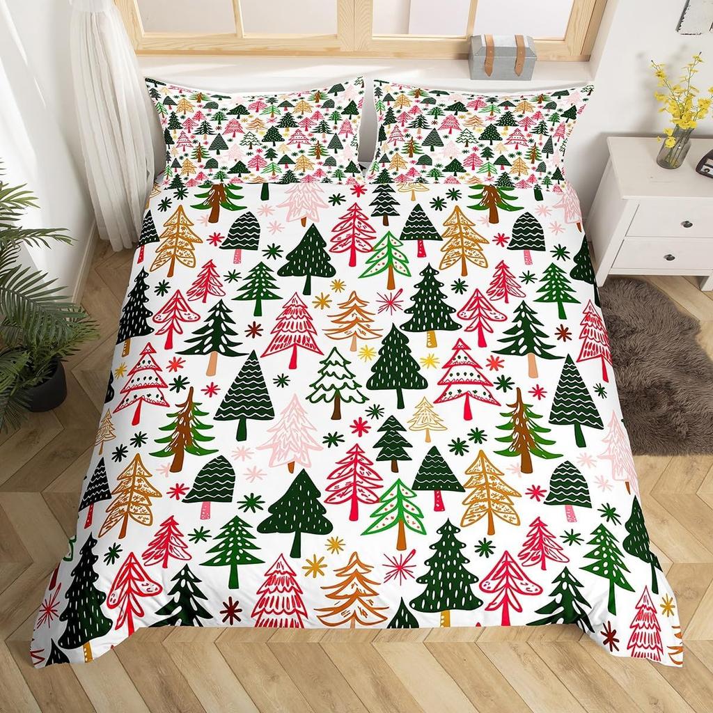 Christmas Tree Duvet Cover Set Queen King Size Botanical Pattern Quilt Cover Bedding For Kids Girls Teens Room Deco 3 Piece Set