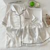 Butterfly Jacquard Wind Ice Silk Solid Color Simple Pajamas Women'S Summer Luxury Short-Sleeved Suit