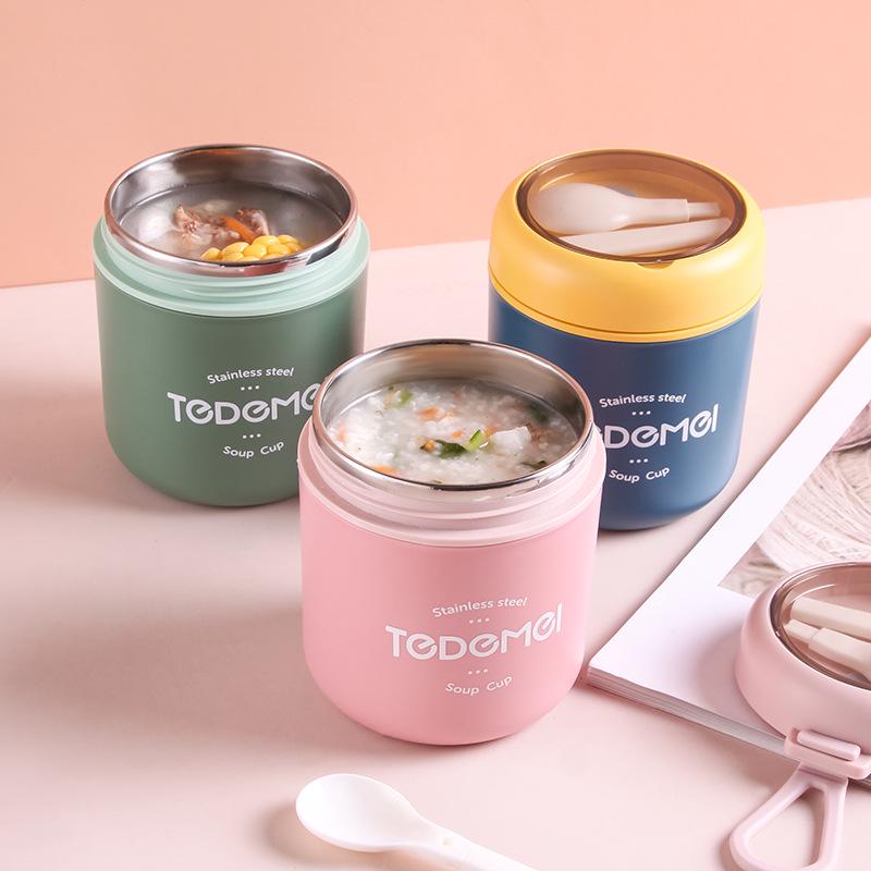 304 Stainless Steel Insulated Breakfast Cup with Lid & Spoon - Japanese Style Soy Milk & Soup Container