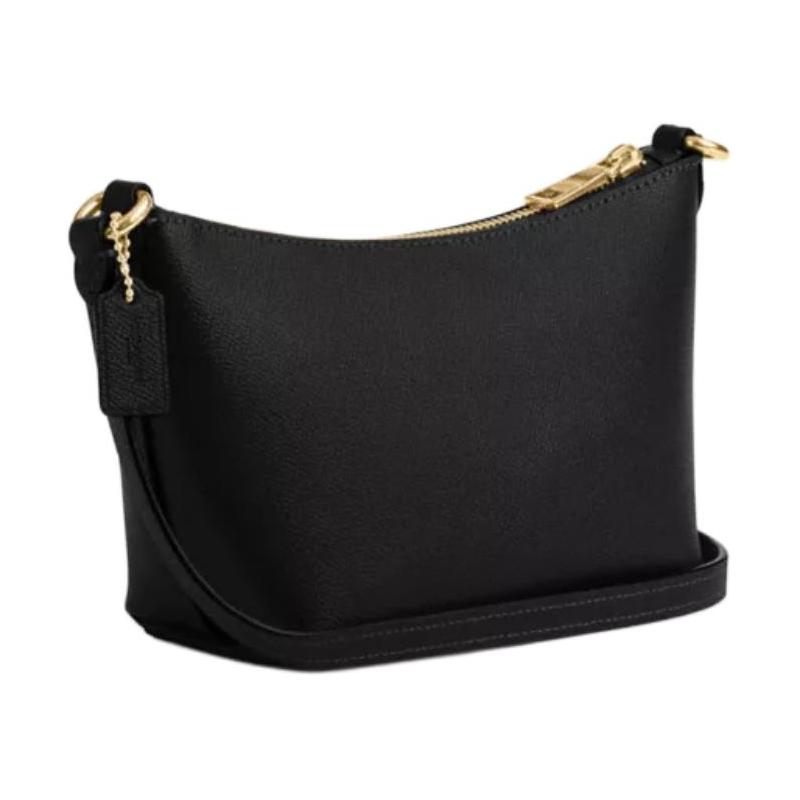 Coach Zip Top 16 Metal Logo Zip Closure Recycled Leather Crossbody Shoulder Bag Small Women's Black