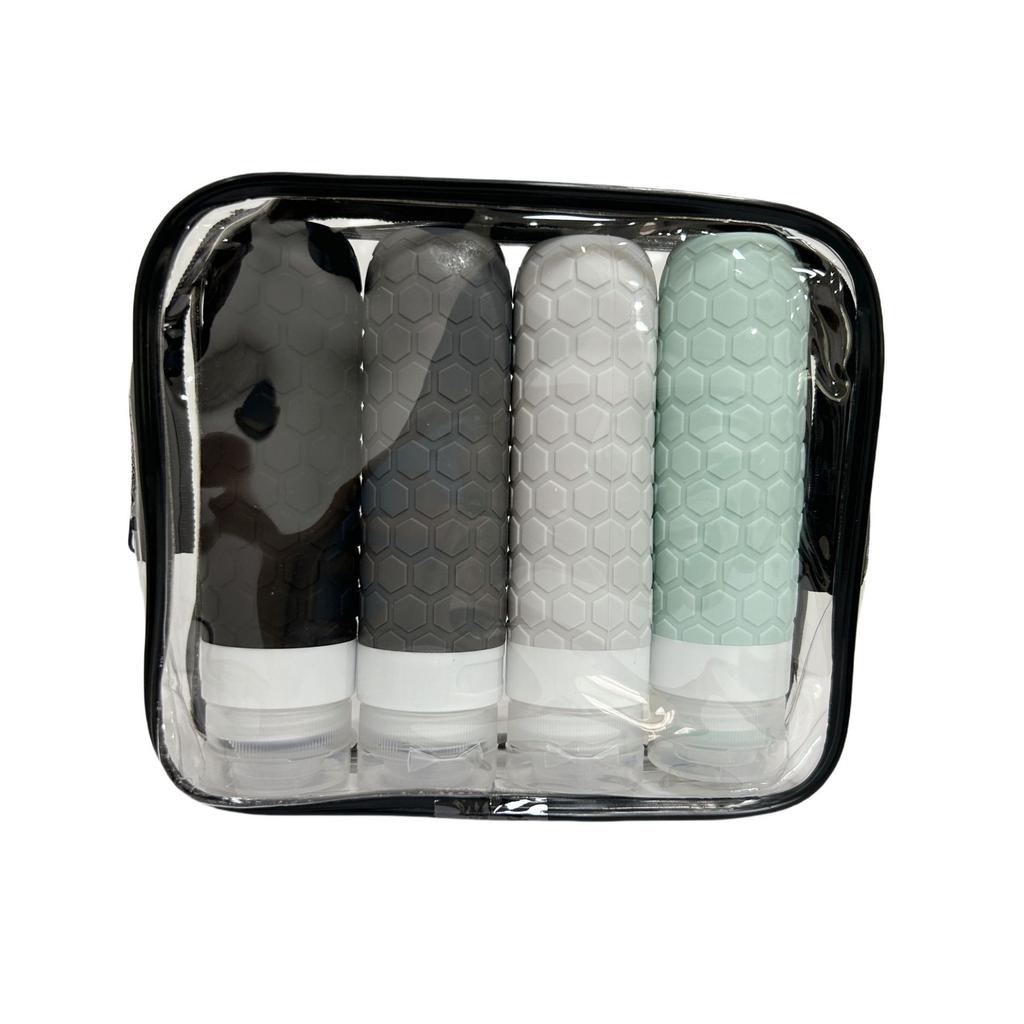 Silicone Travel Bottles Set Portable Dispenser Bottle for 4 Pack Travel BottlesSet with Toiletry Bag