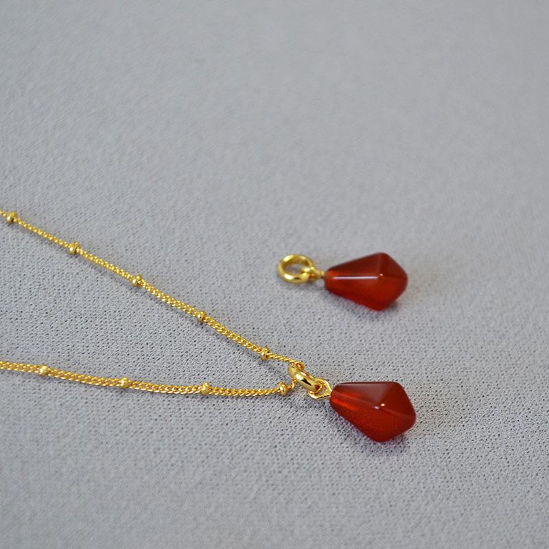 French High-End Geometric Red Agate Minimalist Earrings & Necklace Set