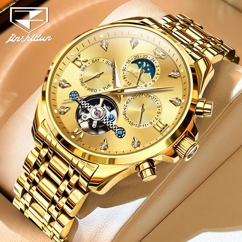 

JINSHIDUN Новые мужские часы для бизнеса и отдыха, деловые светящиеся турбийоны, многофункциональные механические часы, мужские часы высокого класса