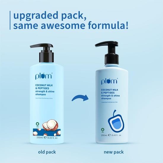 Plum Coconut Shampoo for Dull Hair with Coconut Milk and Peptides for Strong I 22x Shine I Shampoo for Women and Men | 250ml