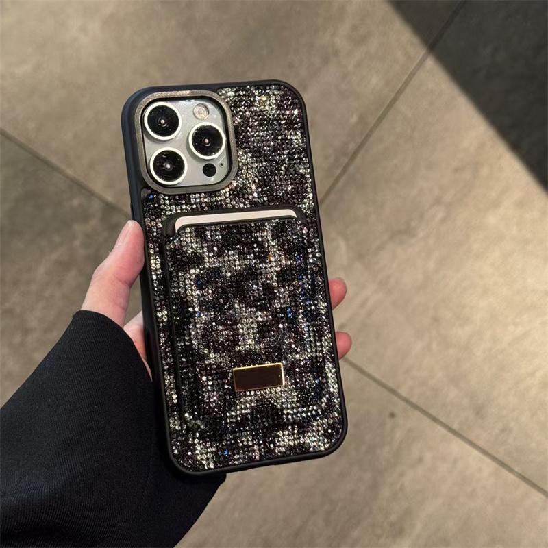 Luxury Rhinestone Phone Case For iPhone17Air 13 14 15 16 Pro Max Glitter Crystalline For Magsafe Card Holder Shockproof Protect Leopard Cover