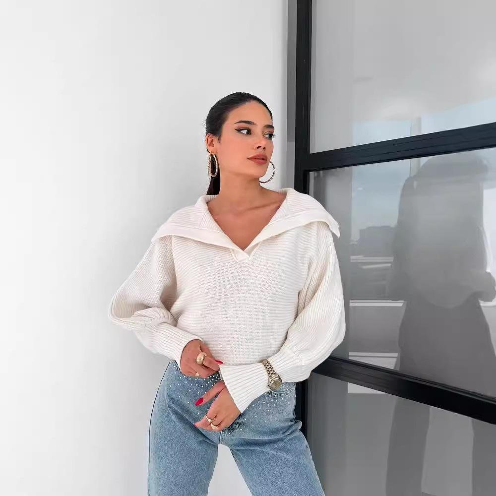 European & American Cross-Border Autumn/Winter Lantern Sleeve Loose Pullover Sweater for Women - Short Style