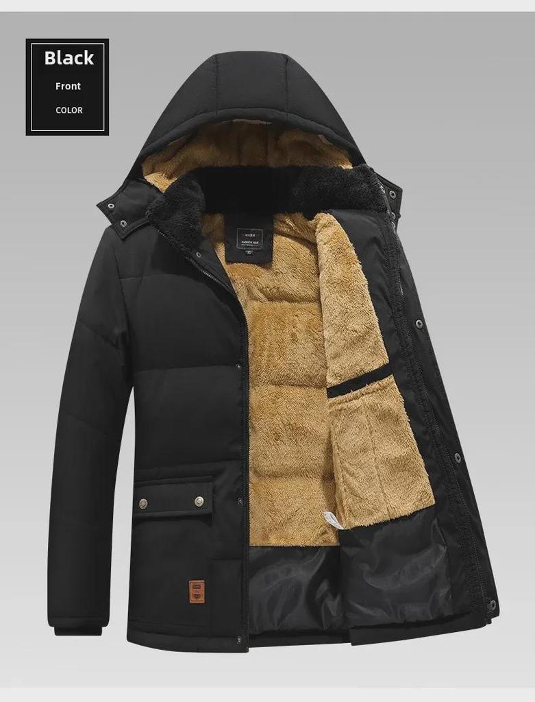 Men's Thick Plush Cotton Jacket, Large Size, Year-Round Warm Casual Coat